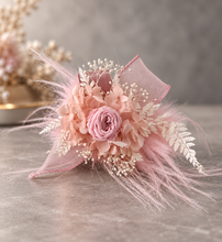 Load image into Gallery viewer, Fluffy furry band dusty pink preserved peony corsage AB2086 - School formal, prom, graduation
