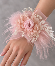 Load image into Gallery viewer, Fluffy furry band dusty pink preserved peony corsage AB2086 - School formal, prom, graduation
