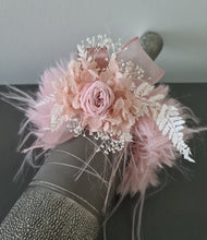 Load image into Gallery viewer, Fluffy furry band dusty pink preserved peony corsage AB2086 - School formal, prom, graduation
