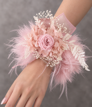 Load image into Gallery viewer, Fluffy furry band dusty pink preserved peony corsage AB2086 - School formal, prom, graduation
