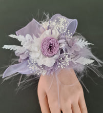 Load image into Gallery viewer, Fluffy furry band dusty purple / lilac preserved peony corsage AB2087 - School formal, prom, graduation
