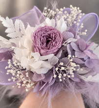 Load image into Gallery viewer, Fluffy furry band dusty purple / lilac preserved peony corsage AB2087 - School formal, prom, graduation
