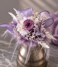 Load image into Gallery viewer, Fluffy furry band dusty purple / lilac preserved peony corsage AB2087 - School formal, prom, graduation
