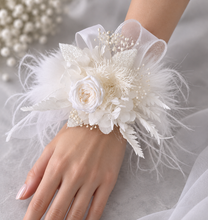 Load image into Gallery viewer, Fluffy furry band white preserved peony corsage AB2088 - School formal, prom, graduation
