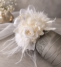 Load image into Gallery viewer, Fluffy furry band white preserved peony corsage AB2088 - School formal, prom, graduation
