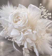 Load image into Gallery viewer, Fluffy furry band white preserved peony corsage AB2088 - School formal, prom, graduation
