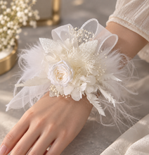 Load image into Gallery viewer, Fluffy furry band white preserved peony corsage AB2088 - School formal, prom, graduation
