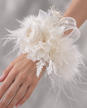 Load image into Gallery viewer, Fluffy furry band white preserved peony corsage AB2088 - School formal, prom, graduation
