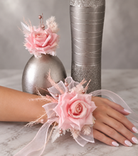 Load image into Gallery viewer, Pink &amp; glitter everlasting flowers corsage &amp; buttonhole AB2089 - School formal, prom, graduation
