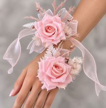 Load image into Gallery viewer, Pink &amp; glitter everlasting flowers corsage &amp; buttonhole AB2089 - School formal, prom, graduation
