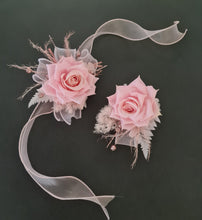 Load image into Gallery viewer, Pink &amp; glitter everlasting flowers corsage &amp; buttonhole AB2089 - School formal, prom, graduation
