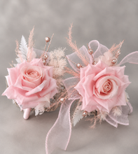 Load image into Gallery viewer, Pink &amp; glitter everlasting flowers corsage &amp; buttonhole AB2089 - School formal, prom, graduation

