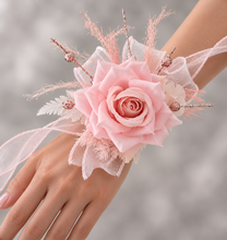 Load image into Gallery viewer, Pink &amp; glitter everlasting flowers corsage &amp; buttonhole AB2089 - School formal, prom, graduation
