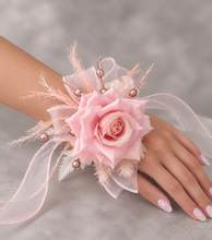 Load image into Gallery viewer, Pink &amp; glitter everlasting flowers corsage &amp; buttonhole AB2089 - School formal, prom, graduation
