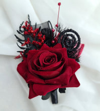 Load image into Gallery viewer, Burgundy &amp; black glitter everlasting flowers corsage &amp; buttonhole AB2091 - School formal, prom, graduation
