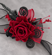 Load image into Gallery viewer, Burgundy &amp; black glitter everlasting flowers corsage &amp; buttonhole AB2091 - School formal, prom, graduation
