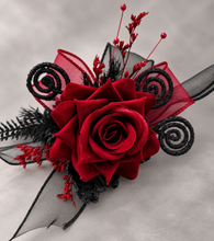Load image into Gallery viewer, Burgundy &amp; black glitter everlasting flowers corsage &amp; buttonhole AB2091 - School formal, prom, graduation
