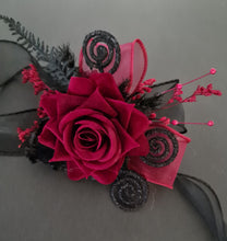 Load image into Gallery viewer, Burgundy &amp; black glitter everlasting flowers corsage &amp; buttonhole AB2091 - School formal, prom, graduation

