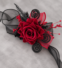 Load image into Gallery viewer, Burgundy &amp; black glitter everlasting flowers corsage &amp; buttonhole AB2091 - School formal, prom, graduation
