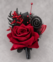 Load image into Gallery viewer, Burgundy &amp; black glitter everlasting flowers corsage &amp; buttonhole AB2091 - School formal, prom, graduation
