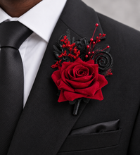 Load image into Gallery viewer, Burgundy &amp; black glitter everlasting flowers corsage &amp; buttonhole AB2091 - School formal, prom, graduation

