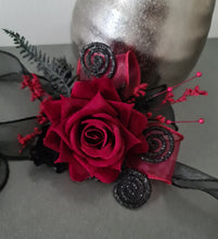 Load image into Gallery viewer, Burgundy &amp; black glitter everlasting flowers corsage &amp; buttonhole AB2091 - School formal, prom, graduation
