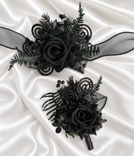Load image into Gallery viewer, Black everlasting flowers  glitter corsage &amp; buttonhole AB2093 - School formal, prom, graduation
