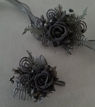 Load image into Gallery viewer, Black everlasting flowers  glitter corsage &amp; buttonhole AB2093 - School formal, prom, graduation
