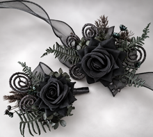 Load image into Gallery viewer, Black everlasting flowers  glitter corsage &amp; buttonhole AB2093 - School formal, prom, graduation
