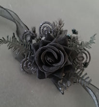 Load image into Gallery viewer, Black everlasting flowers  glitter corsage &amp; buttonhole AB2093 - School formal, prom, graduation
