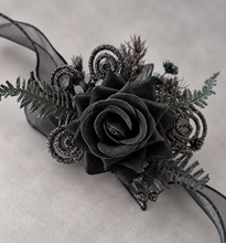 Load image into Gallery viewer, Black everlasting flowers  glitter corsage &amp; buttonhole AB2093 - School formal, prom, graduation
