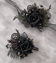 Load image into Gallery viewer, Black everlasting flowers  glitter corsage &amp; buttonhole AB2093 - School formal, prom, graduation
