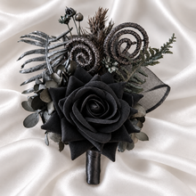 Load image into Gallery viewer, Black everlasting flowers  glitter corsage &amp; buttonhole AB2093 - School formal, prom, graduation
