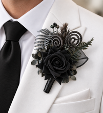 Load image into Gallery viewer, Black everlasting flowers  glitter corsage &amp; buttonhole AB2093 - School formal, prom, graduation
