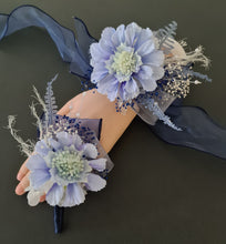 Load image into Gallery viewer, Soft blue everlasting flowers corsage &amp; buttonhole AB2095 - School formal, prom, graduation
