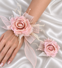 Load image into Gallery viewer, Blush pink everlasting flowers corsage &amp; buttonhole AB2096 - School formal, prom, graduation
