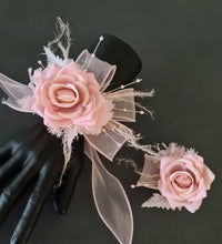 Load image into Gallery viewer, Blush pink everlasting flowers corsage &amp; buttonhole AB2096 - School formal, prom, graduation
