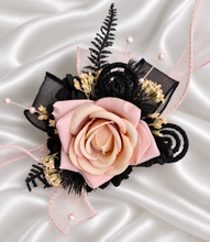 Load image into Gallery viewer, Blush &amp; black glitter everlasting flowers corsage &amp; buttonhole AB2097 - School formal, prom, graduation
