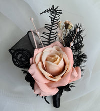 Load image into Gallery viewer, Blush &amp; black glitter everlasting flowers corsage &amp; buttonhole AB2097 - School formal, prom, graduation
