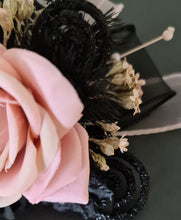 Load image into Gallery viewer, Blush &amp; black glitter everlasting flowers corsage &amp; buttonhole AB2097 - School formal, prom, graduation
