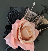 Load image into Gallery viewer, Blush &amp; black glitter everlasting flowers corsage &amp; buttonhole AB2097 - School formal, prom, graduation
