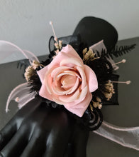 Load image into Gallery viewer, Blush &amp; black glitter everlasting flowers corsage &amp; buttonhole AB2097 - School formal, prom, graduation
