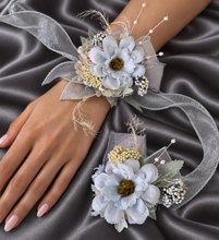 Load image into Gallery viewer, Blue &amp; sage everlasting flowers corsage &amp; buttonhole AB2098 - School formal, prom, graduation
