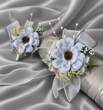 Load image into Gallery viewer, Blue &amp; sage everlasting flowers corsage &amp; buttonhole AB2098 - School formal, prom, graduation
