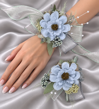 Load image into Gallery viewer, Blue &amp; sage everlasting flowers corsage &amp; buttonhole AB2098 - School formal, prom, graduation
