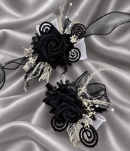 Load image into Gallery viewer, Black glitter everlasting flowers corsage &amp; buttonhole AB2099 - School formal, prom, graduation
