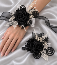 Load image into Gallery viewer, Black glitter everlasting flowers corsage &amp; buttonhole AB2099 - School formal, prom, graduation
