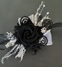 Load image into Gallery viewer, Black glitter everlasting flowers corsage &amp; buttonhole AB2099 - School formal, prom, graduation
