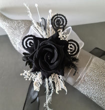 Load image into Gallery viewer, Black glitter everlasting flowers corsage &amp; buttonhole AB2099 - School formal, prom, graduation
