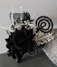 Load image into Gallery viewer, Black glitter everlasting flowers corsage &amp; buttonhole AB2099 - School formal, prom, graduation
